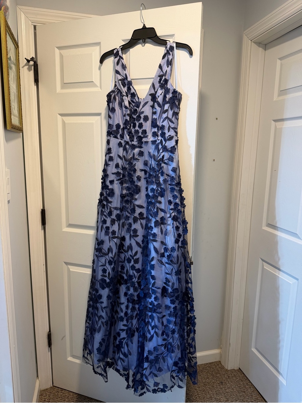 Eliza J Blue Floral Appliqué V-Neck Maxi Dress